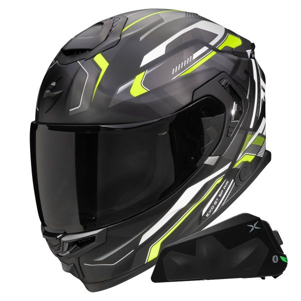 Casque Integral Scorpion Exo GT SP Air Augusta Mat Yellow fluo + Kit bluetooth Exo-Com Link-1C