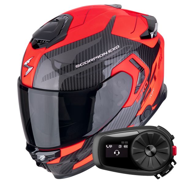 Casque Integral Scorpion Exo GT SP Air Flex Black Red Fluo + Kit Bluetooth 5S Solo Casque Integral Scorpion Exo GT SP Air Flex Black Red Fluo + Kit Bluetooth 5S Solo