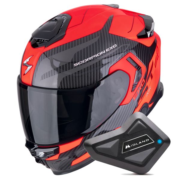 Casque Integral Scorpion Exo GT SP Air Flex Black Red Fluo + Kit Bluetooth BT Mini Casque Integral Scorpion Exo GT SP Air Flex Black Red Fluo + Kit Bluetooth BT Mini