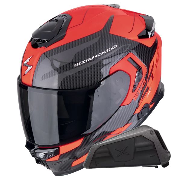 Casque Integral Scorpion Exo GT SP Air Flex Black Red Fluo + Kit bluetooth Exo-Com Link-1 Casque Integral Scorpion Exo GT SP Air Flex Black Red Fluo + Kit bluetooth Exo-Com Link-1