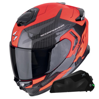 Casque Integral Scorpion Exo GT SP Air Flex Black Red Fluo + Kit bluetooth Exo-Com Link-1C