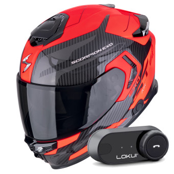 Casque Integral Scorpion Exo GT SP Air Flex Black Red Fluo + Kit Bluetooth Lokui K30