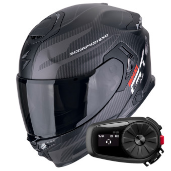 Casque Integral Scorpion Exo GT SP Air Flex Matt Black Silver + Kit Bluetooth 5S Solo