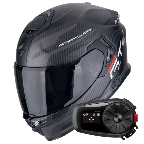 Casque Integral Scorpion Exo GT SP Air Flex Matt Black Silver + Kit Bluetooth 5S Solo Casque Integral Scorpion Exo GT SP Air Flex Matt Black Silver + Kit Bluetooth 5S Solo