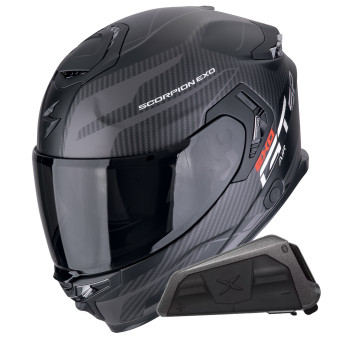 Casque Integral Scorpion Exo GT SP Air Flex Matt Black Silver + Kit bluetooth Exo-Com Link-1