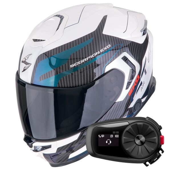Casque Integral Scorpion Exo GT SP Air Flex White Chameleon + Kit Bluetooth 5S Solo