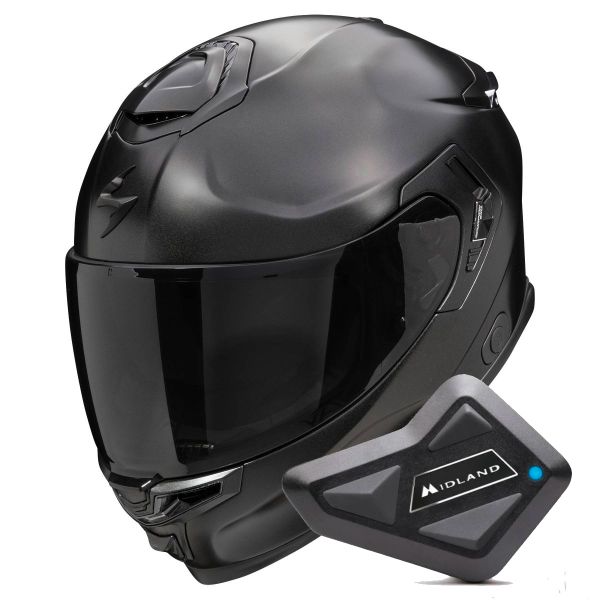 Casque Integral Scorpion Exo GT SP Air Solid Black Pearl Mat + Kit Bluetooth BT Mini