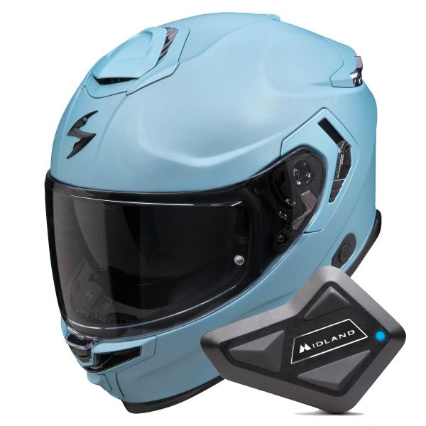 Casque Integral Scorpion Exo GT SP Air Solid Celestial Blue Mat + Kit Bluetooth BT Mini