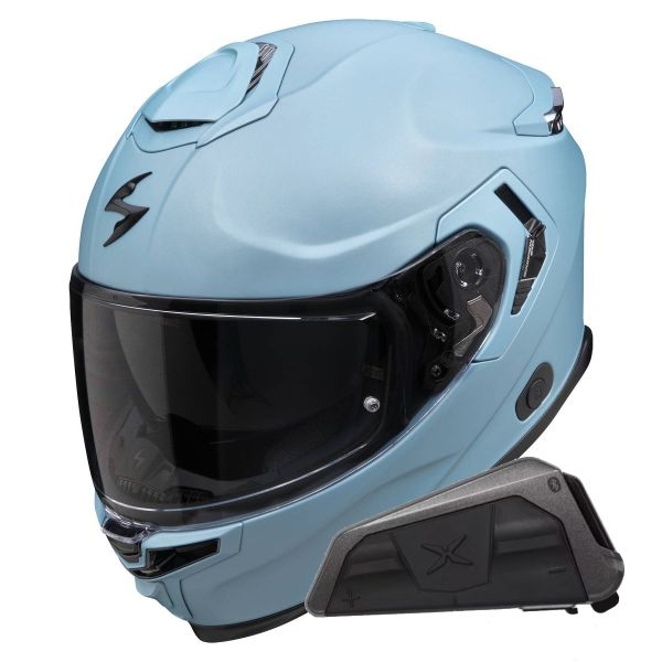 Casque Integral Scorpion Exo GT SP Air Solid Celestial Blue Mat + Kit bluetooth Exo-Com Link-1