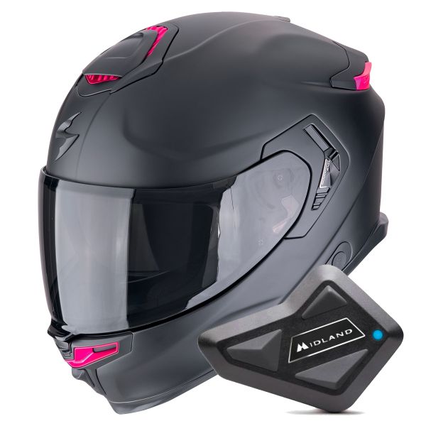 Casque Integral Scorpion Exo GT SP Air Solid Matt Black Pink + Kit Bluetooth BT Mini
