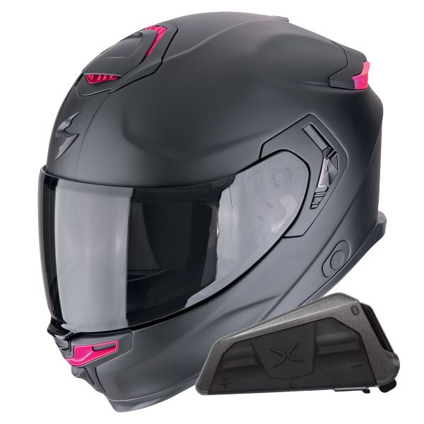 Casque Integral Scorpion Exo GT SP Air Solid Matt Black Pink + Kit bluetooth Exo-Com Link-1