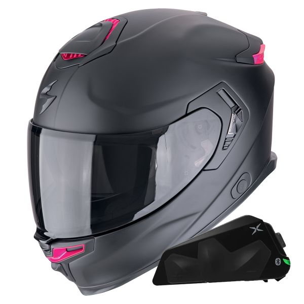 Casque Integral Scorpion Exo GT SP Air Solid Matt Black Pink + Kit bluetooth Exo-Com Link-1C