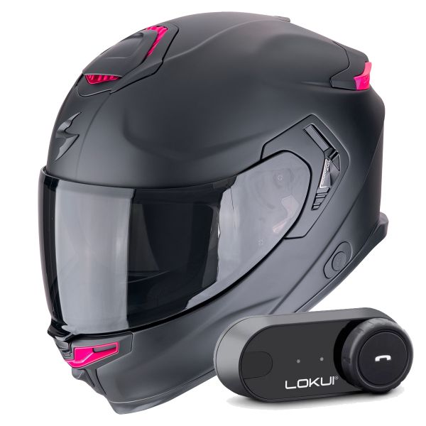 Casque Integral Scorpion Exo GT SP Air Solid Matt Black Pink + Kit Bluetooth Lokui K30