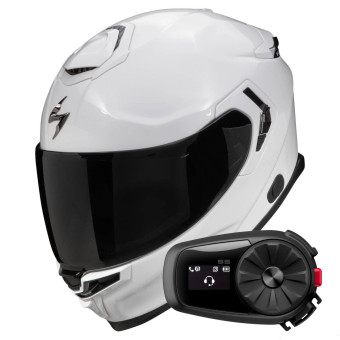 Casque Integral Scorpion Exo GT SP Air Solid White Pearl + Kit Bluetooth 5S Solo