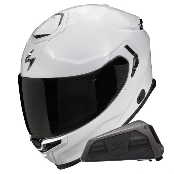Casque Integral Scorpion Exo GT SP Air Solid White Pearl + Kit bluetooth Exo-Com Link-1
