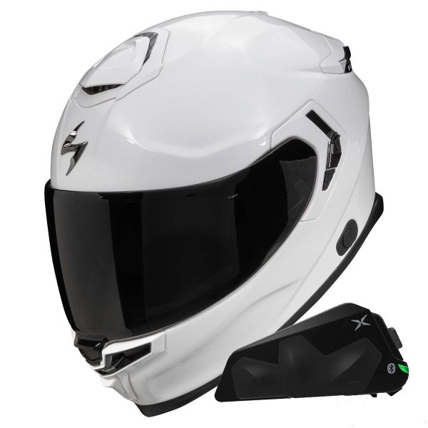 Casque Integral Scorpion Exo GT SP Air Solid White Pearl + Kit bluetooth Exo-Com Link-1C