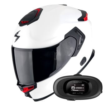 Casque Integral Scorpion Exo GT SP Air Solid White Pearl Matt + Kit bluetooth 5R Lite Solo