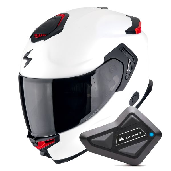 Casque Integral Scorpion Exo GT SP Air Solid White Pearl Matt + Kit Bluetooth BT Mini