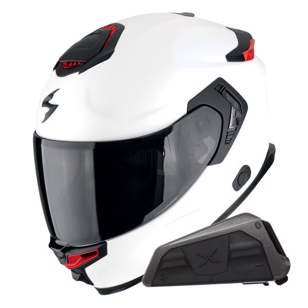 Casque Integral Scorpion Exo GT SP Air Solid White Pearl Matt + Kit bluetooth Exo-Com Link-1