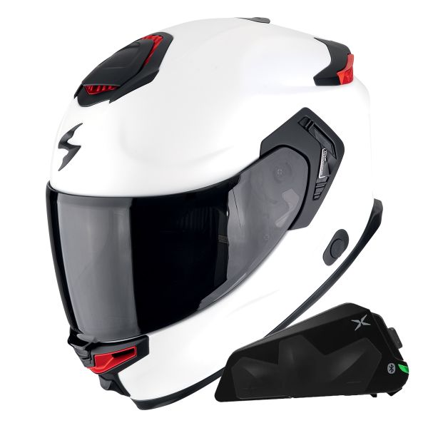 Casque Integral Scorpion Exo GT SP Air Solid White Pearl Matt + Kit bluetooth Exo-Com Link-1C