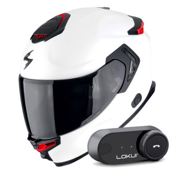 Casque Integral Scorpion Exo GT SP Air Solid White Pearl Matt + Kit Bluetooth Lokui K30