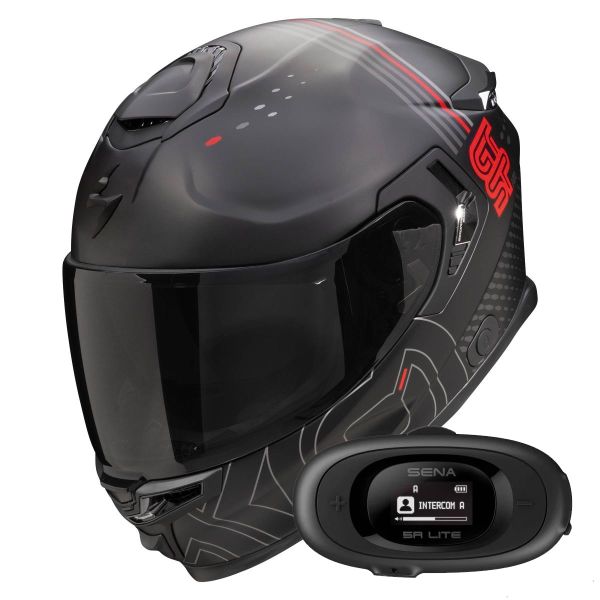 Casque Integral Scorpion Exo GT SP Air Techlane Black Mat Grey Red + Kit bluetooth 5R Lite Solo