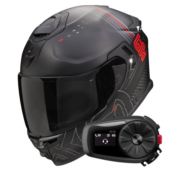 Casque Integral Scorpion Exo GT SP Air Techlane Black Mat Grey Red + Kit Bluetooth 5S Solo