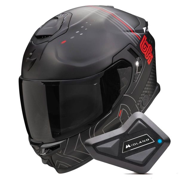 Casque Integral Scorpion Exo GT SP Air Techlane Black Mat Grey Red + Kit Bluetooth BT Mini