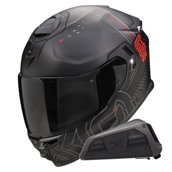 Casque Integral Scorpion Exo GT SP Air Techlane Black Mat Grey Red + Kit bluetooth Exo-Com Link-1