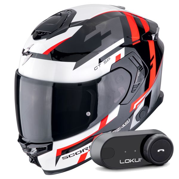 Casque Integral Scorpion Exo GT SP Air Tornado Black Red + Kit Bluetooth Lokui K30