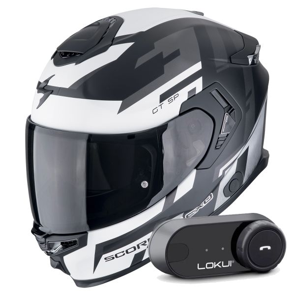 Casque Integral Scorpion Exo GT SP Air Tornado Matt Black Silver + Kit Bluetooth Lokui K30