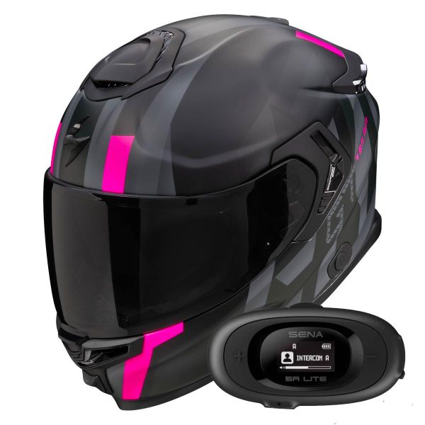 Casque Integral Scorpion Exo GT SP Air Touradven Black Mat Pink + Kit bluetooth 5R Lite Solo
