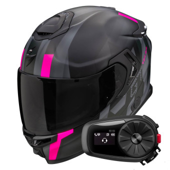 Casque Integral Scorpion Exo GT SP Air Touradven Black Mat Pink + Kit Bluetooth 5S Solo