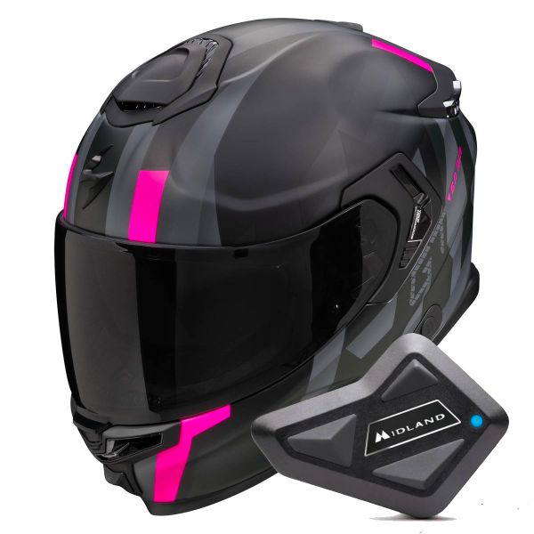 Casque Integral Scorpion Exo GT SP Air Touradven Black Mat Pink + Kit Bluetooth BT Mini