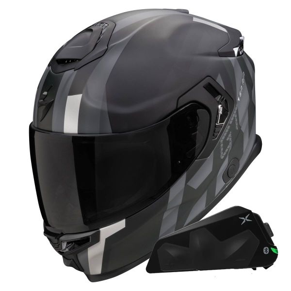 Casque Integral Scorpion Exo GT SP Air Touradven Black Mat Silver + Kit bluetooth Exo-Com Link-1C