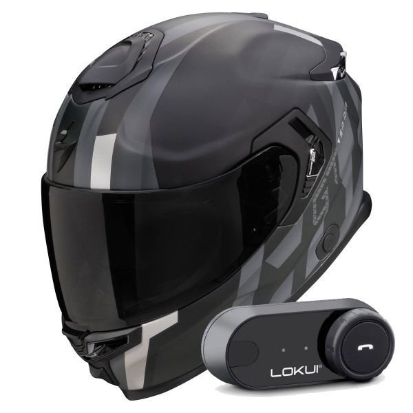 Casque Integral Scorpion Exo GT SP Air Touradven Black Mat Silver + Kit Bluetooth Lokui K30