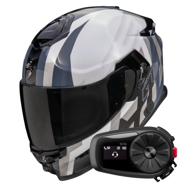 Casque Integral Scorpion Exo GT SP Air Touradven White Pearl Silver + Kit Bluetooth 5S Solo