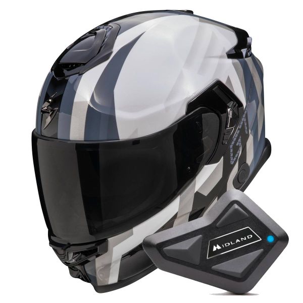 Casque Integral Scorpion Exo GT SP Air Touradven White Pearl Silver + Kit Bluetooth BT Mini