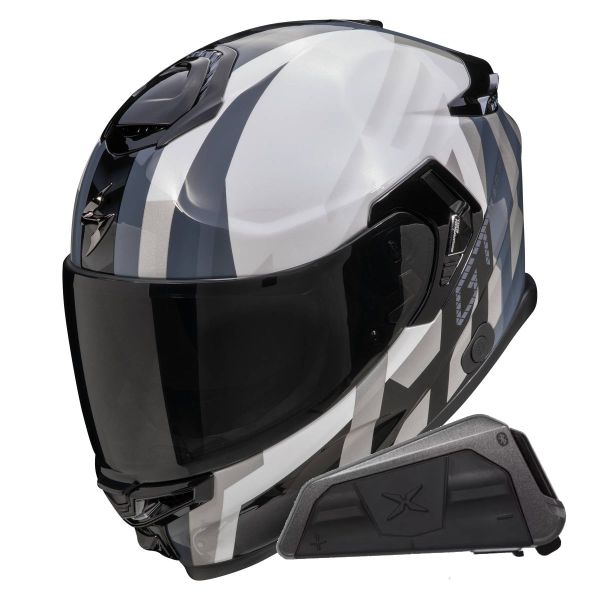 Casque Integral Scorpion Exo GT SP Air Touradven White Silver + Kit bluetooth Exo-Com Link-1
