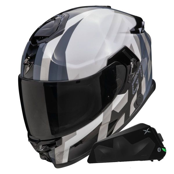 Casque Integral Scorpion Exo GT SP Air Touradven White Silver + Kit bluetooth Exo-Com Link-1C