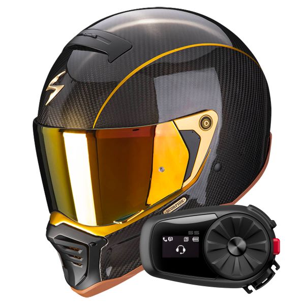 Casque Integral Scorpion EXO-HX1 Carbon SE Black Gold + Kit bluetooth 5S Casque Integral Scorpion EXO-HX1 Carbon SE Black Gold + Kit bluetooth 5S