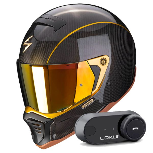 Casque Integral Scorpion EXO-HX1 Carbon SE Black Gold + Kit Bluetooth Lokui K30 Casque Integral Scorpion EXO-HX1 Carbon SE Black Gold + Kit Bluetooth Lokui K30