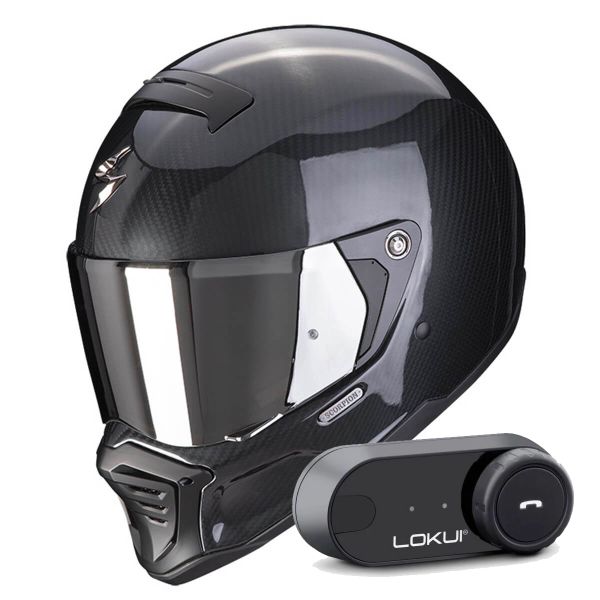 Casque Integral Scorpion EXO-HX1 Carbon SE Black + Kit Bluetooth Lokui K30
