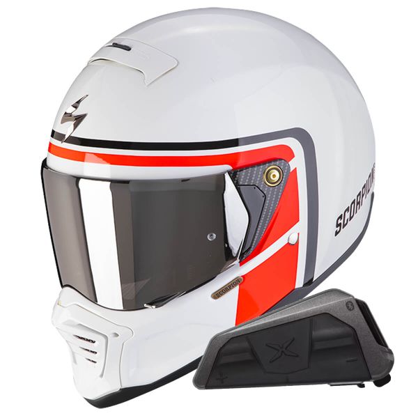 Casque Integral Scorpion EXO-HX1 Nostalgia White Red Black + Kit bluetooth Exo-Com Link-1 Casque Integral Scorpion EXO-HX1 Nostalgia White Red Black + Kit bluetooth Exo-Com Link-1