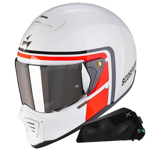 Casque Integral Scorpion EXO-HX1 Nostalgia White Red Black + Kit bluetooth Exo-Com Link-1C