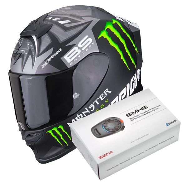 Casque Integral Scorpion Exo R1 Air Fabio Monster Replica Matt Black Silver + Kit Bluetooth SMH5