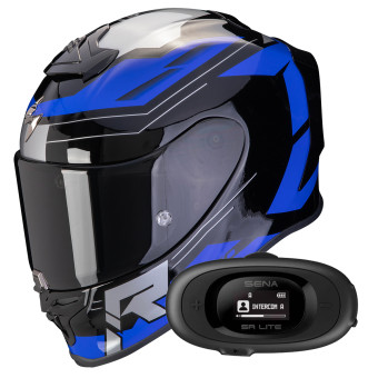 Casque Integral Scorpion Exo R1 Evo Air Blaze Black Blue + Kit bluetooth 5R Lite Solo
