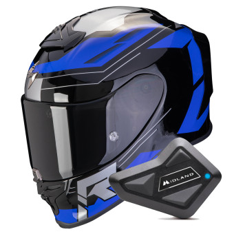 Casque Integral Scorpion Exo R1 Evo Air Blaze Black Blue + Kit Bluetooth BT Mini