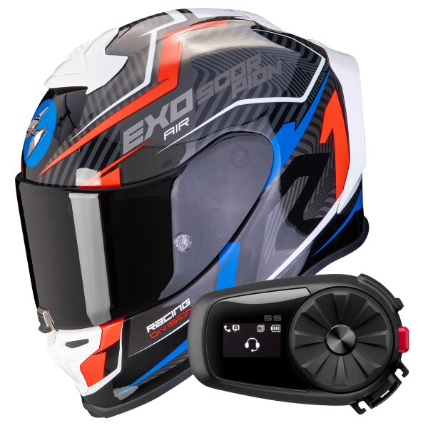 Casque Integral Scorpion Exo R1 Evo Air Coup Black Red Blue + Kit Bluetooth 5S Solo