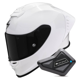 Casque Integral Scorpion Exo R1 Evo Air FIM Racing Solid Pearl White + Kit Bluetooth BT Mini